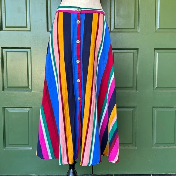 Truly 4 You Colorful Vertical Stripe Button Up Skirt. - Picture 1 of 8